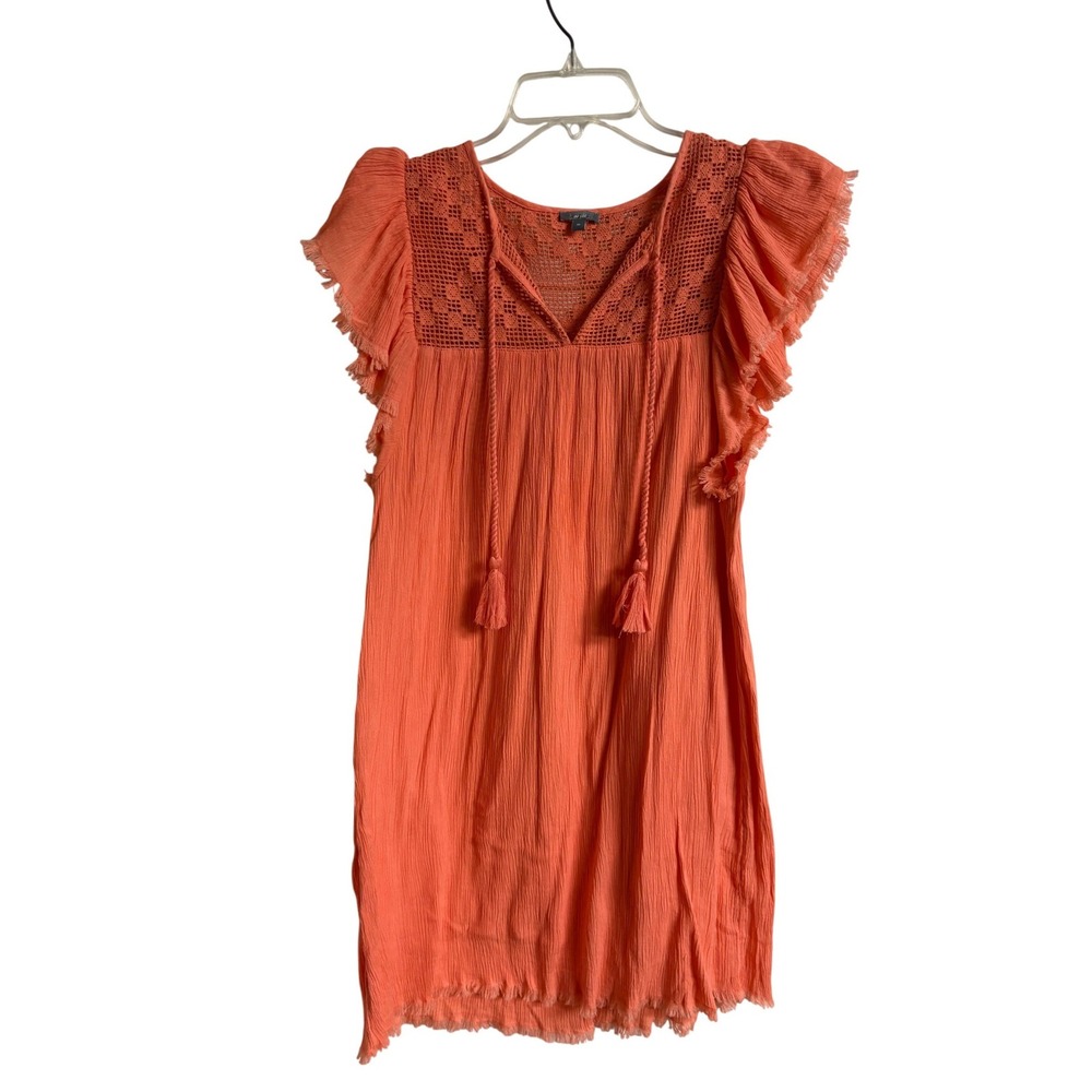 Aerie Coral Orange Crochet Lace Flutter Sleeve Boho Mini Dress Women XS